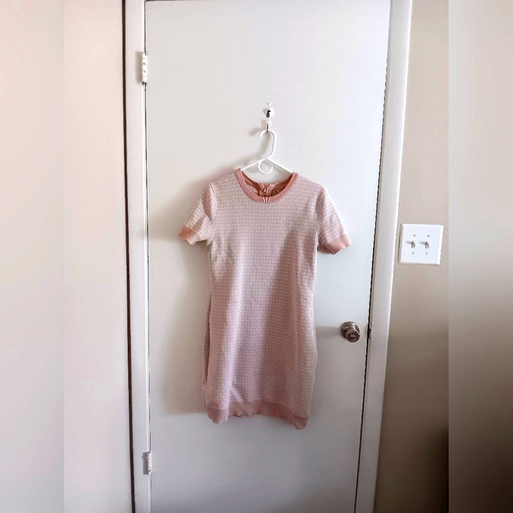Michael Kors Short Sleeve Powder Blush Signature Print Dress Size L
